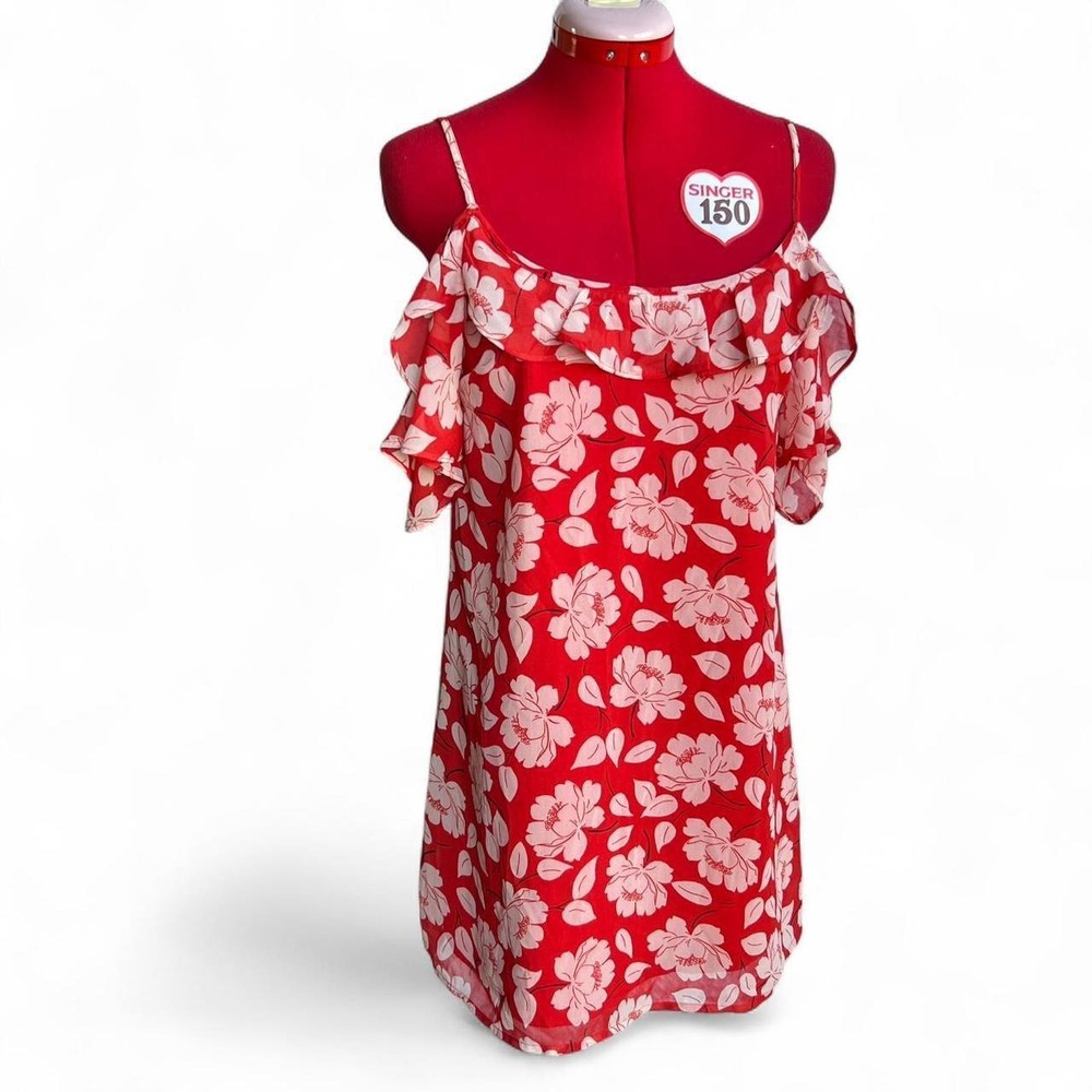 Abercrombie & Fitch red summer floral ruffle sleeve mini dress fairycore boho XS